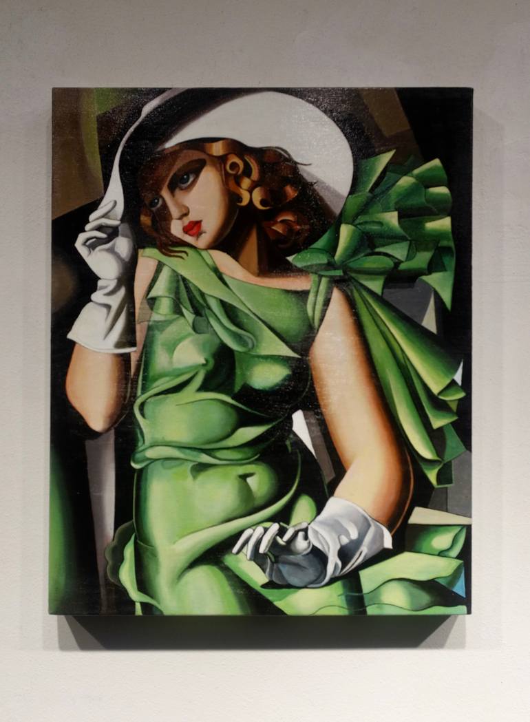 green emerald velvet dress Tamara de Lempicka Woman in Green Dress Canvas Painting Print Living Room  Home Decor Wall Art Oil Painting Poster Picture 70x110cm Frameless :