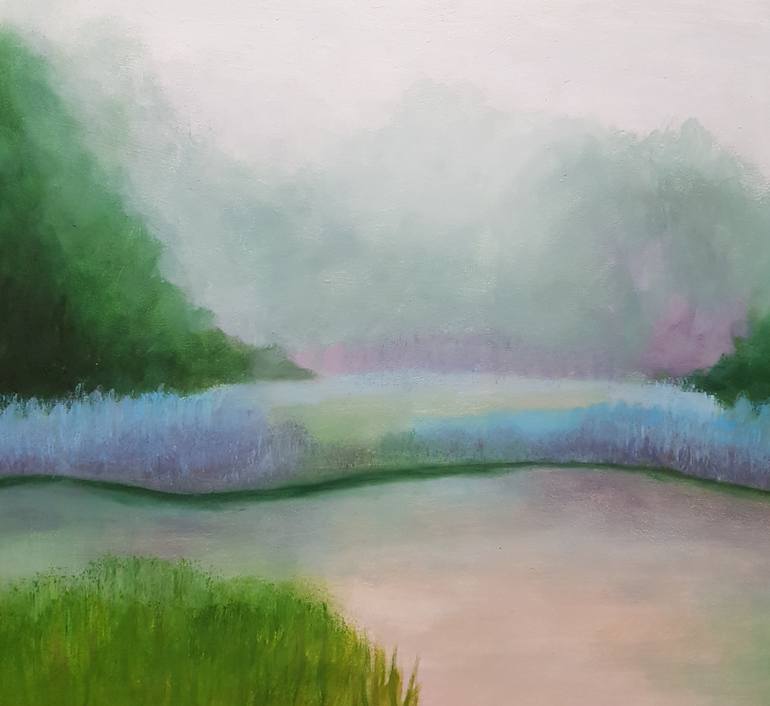 Original Art Deco Landscape Painting by Mercedes Gordo