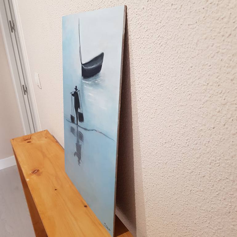 Original Art Deco Boat Painting by Mercedes Gordo