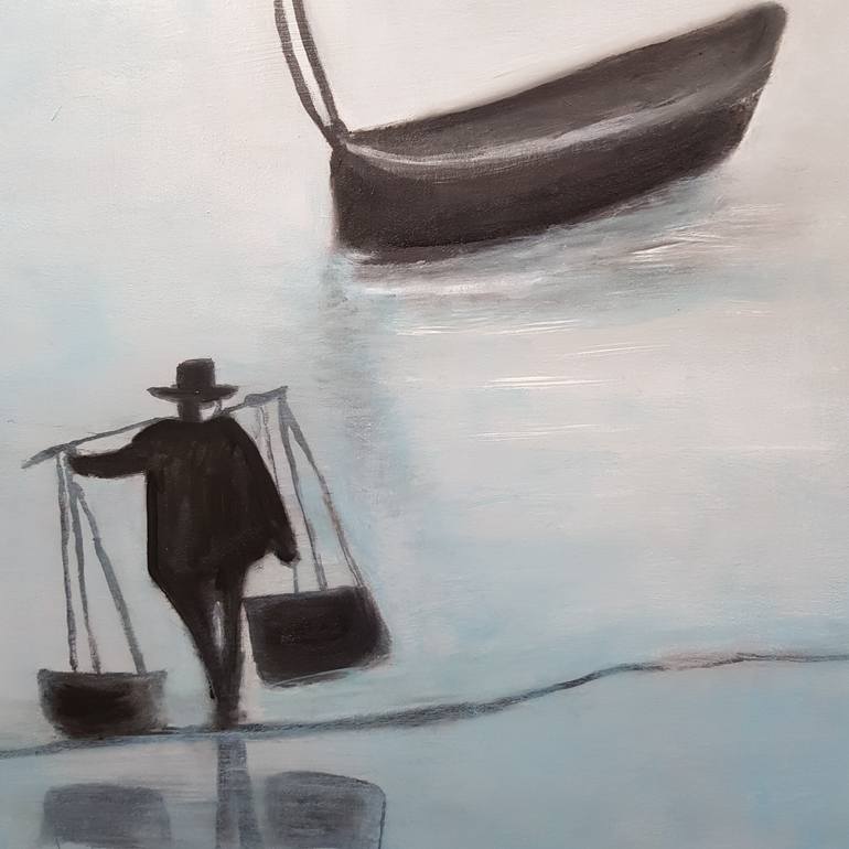 Original Art Deco Boat Painting by Mercedes Gordo