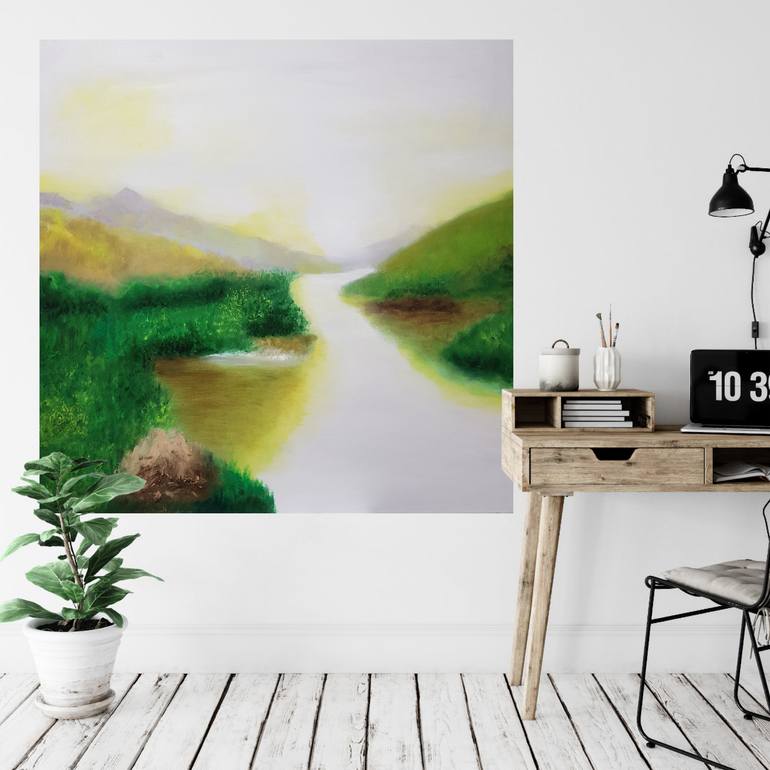 Original Art Deco Landscape Painting by Mercedes Gordo