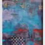 Sometimes I come up with images that I can't create in figurative art, then I make abstractions. Here is one of them. Here I depicted a Starfall)

The camera slightly distorts the color of the image, so I took some pictures. Pay attention to them

Framed and ready to hang.