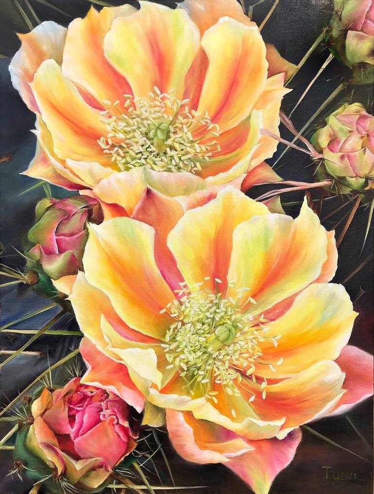 Orange and Yellow Cactus Flower Canvas Wall outlet Art