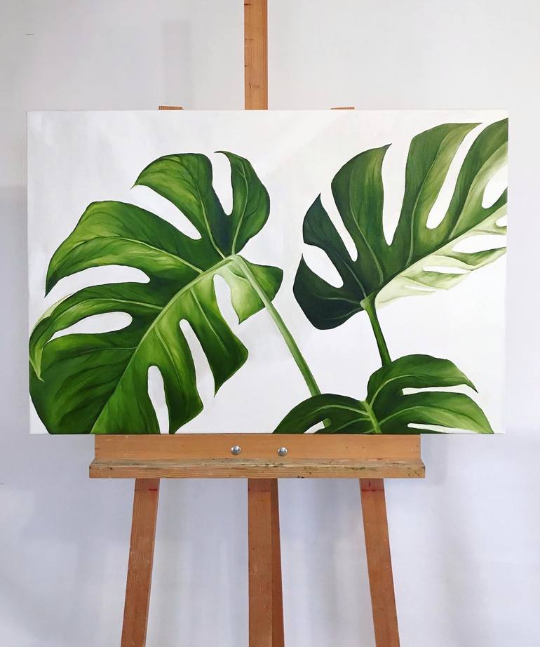Monstera - tropical plants, vines with large leaves, green leaves, painting  in a bright interior Painting by Tanya Churey Art | Saatchi Art