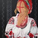 A modern Ukrainian woman in an embroidered jacket, a motanka by Tanya Churey Art
