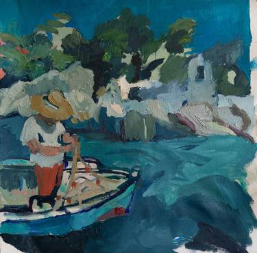 Original Fine Art Boat Paintings by Julie Arvaniti