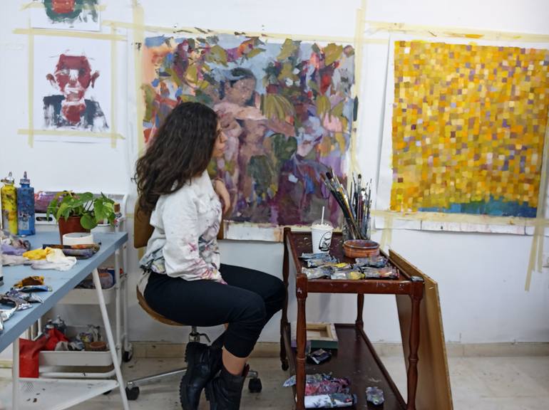 Original Cubism Abstract Painting by Julie Arvaniti