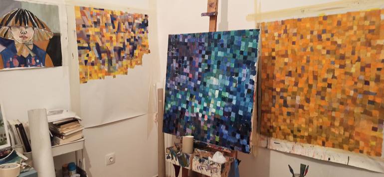 Original Cubism Abstract Painting by Julie Arvaniti