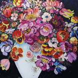 Luscious flowers on black background by Megan Barrass