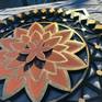 Custom lasercut design inspired by the sacred Dahlia flower. Acrylic hand painted with gold leaf application and a light glossy finish.