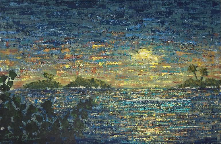Original Seascape Painting by Tony Blue | Impressionism Art on Canvas | Sunset in the Tropics 3