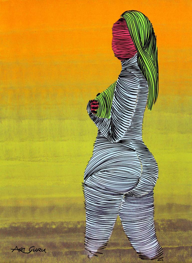Female Posing Nude By Artguru A Acrylic On Paper Painting By