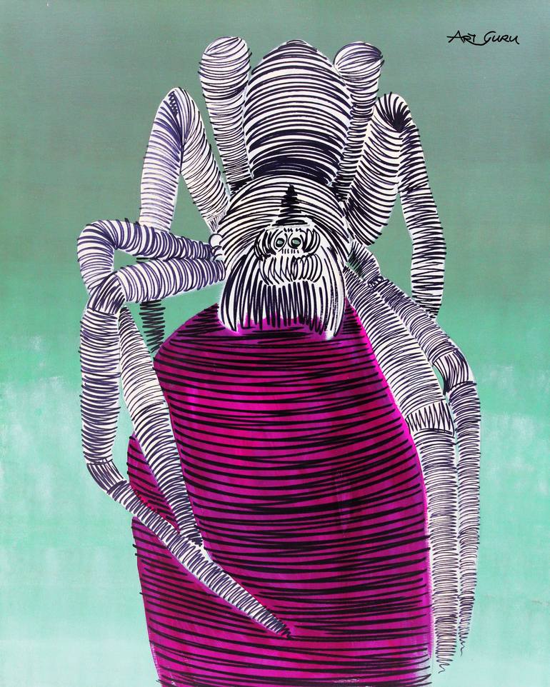 Spider On Pink Bulb By ArtGuru 9538A - Acrylic On Paper