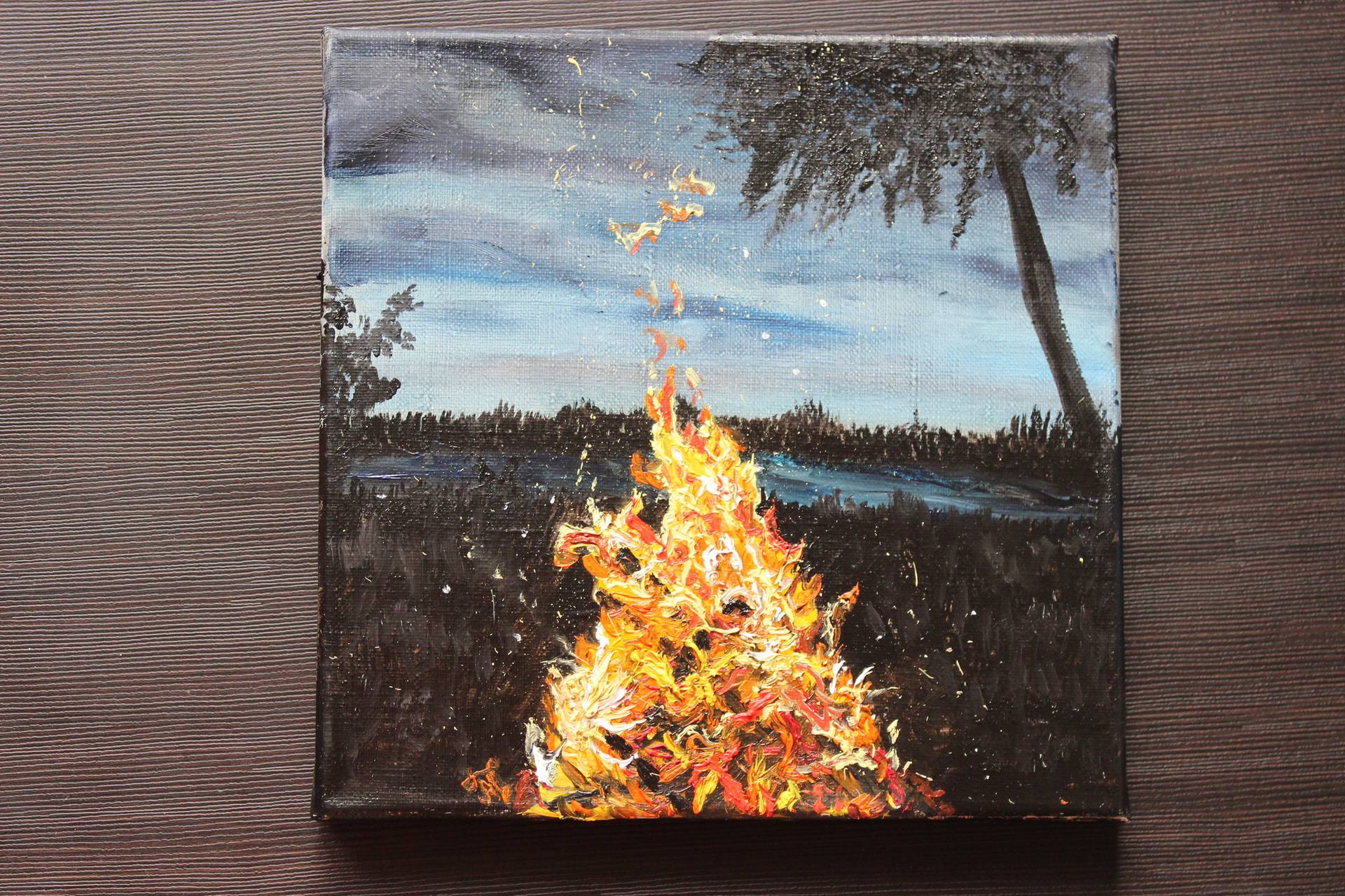 Night Landscape With Fire Bonfire Black Background Impasto Original Work Unusual Painting In The Interior Painting By Anastasia Posylaeva Saatchi Art