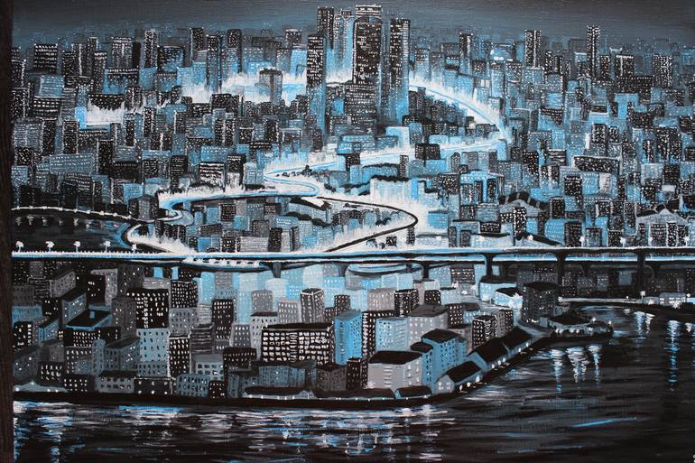 Original Abstract Cities Painting by Anastasia Posylaeva