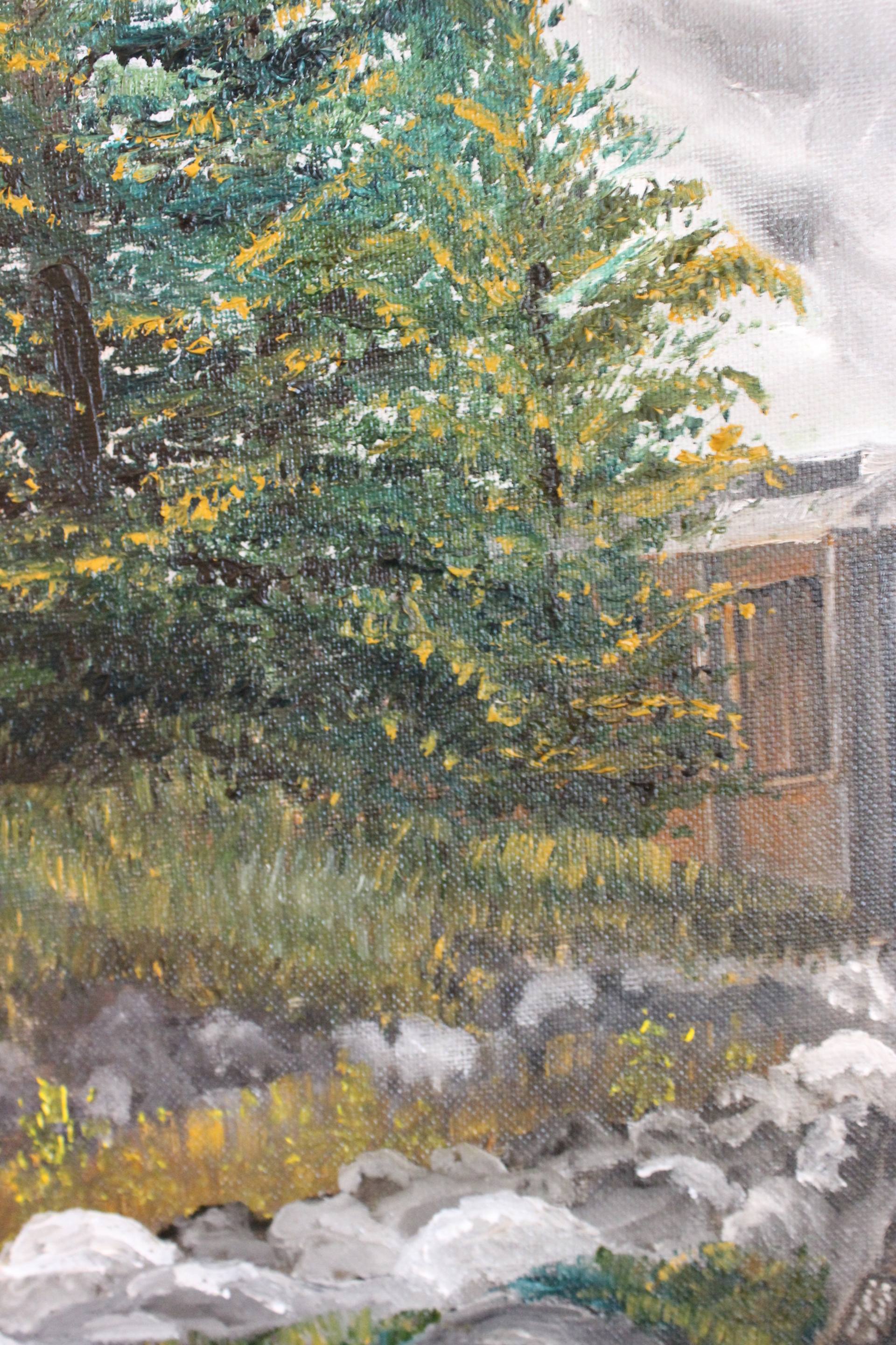 The railroad in autumn Original Watercolor Painting Russia Landscape Peterhof