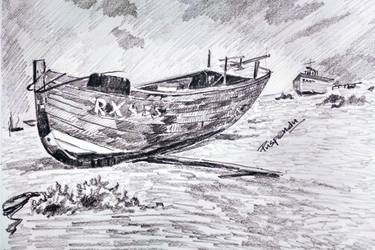 Print of Boat Drawings by Puspendu RoyKarmakar