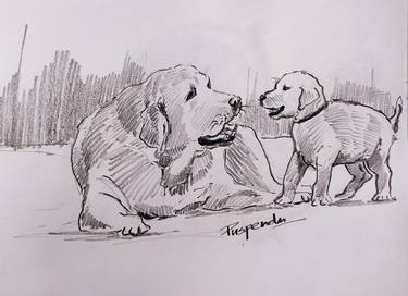 Print of Dogs Drawings by Puspendu RoyKarmakar