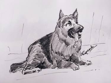 Print of Realism Dogs Drawings by Puspendu RoyKarmakar