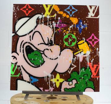 'Edibles Too' Popeye The Sailor Cartoon Painting on Wood w/ Epoxy Resin Finish thumb