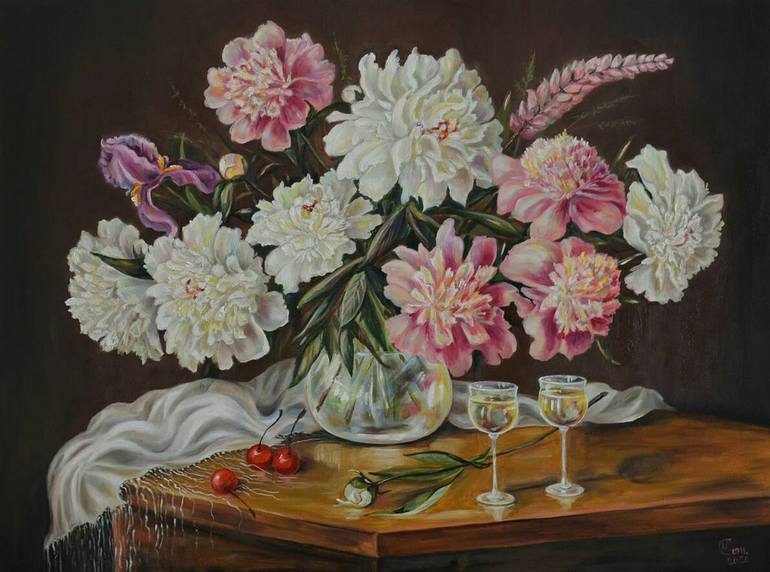 Still Life With Peonies Painting by Stena Art Gallery | Saatchi Art