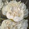 Fine art original oil painting by artist, Maureen De Silva, entitled, White Peonies.