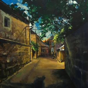 Collection old houses on canvas