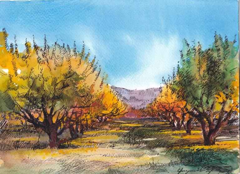 Apricot orchard Drawing by Gayane Yeghiazaryan Saatchi Art