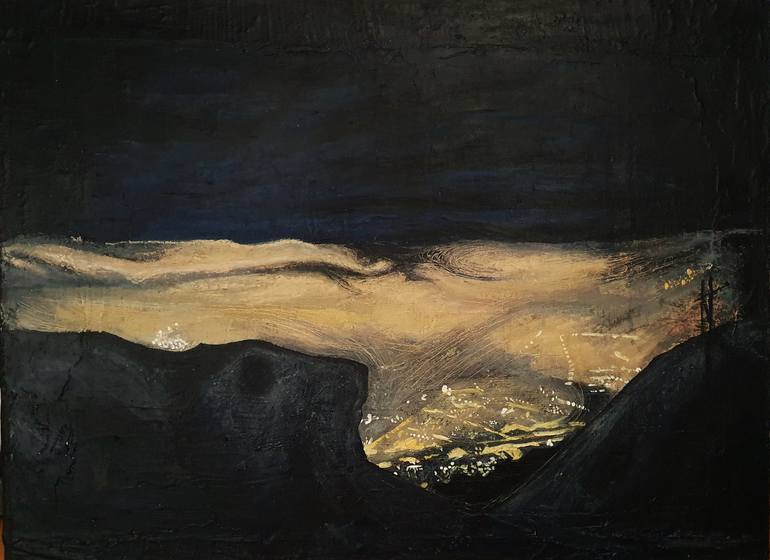 Original Landscape Painting by La Smart | Expressionism Art on Canvas | Mouth of the Troll - Night in the mountains over Tromso