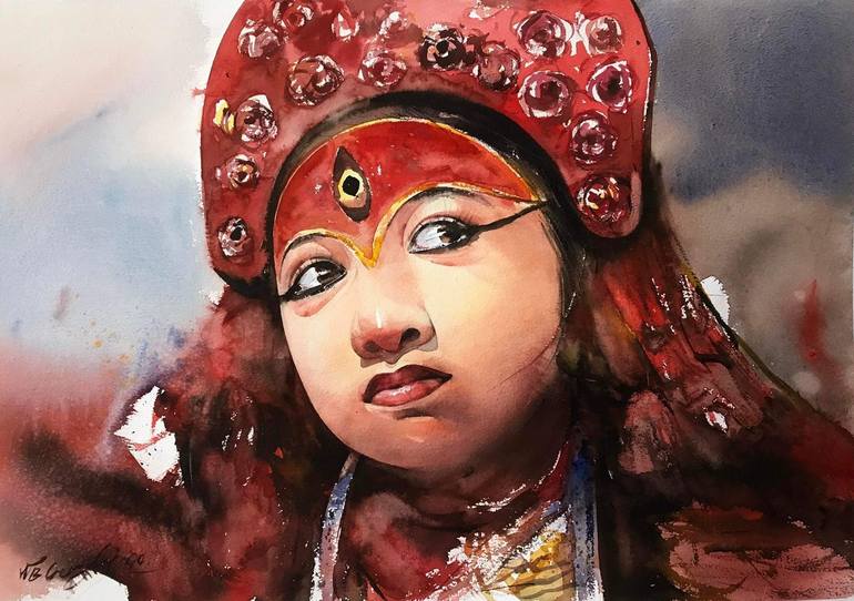 Original Fine Art Portrait Painting by NB Gurung