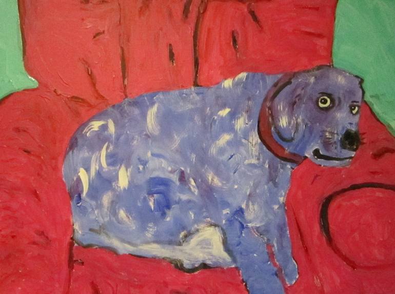 Blue Dog Red Couch Painting by George Collins Saatchi Art