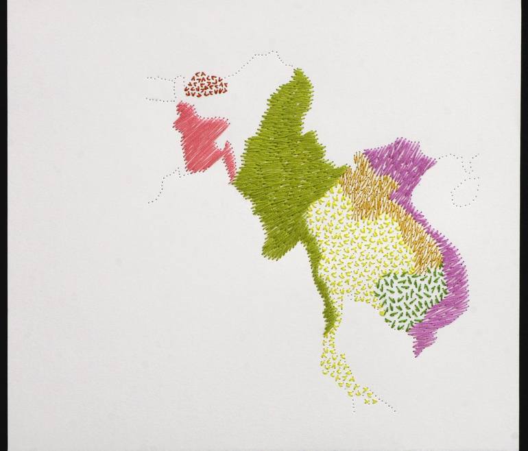 Map on Middle Size Paper -Eastern South Asia #01- (pink & light green) - Print