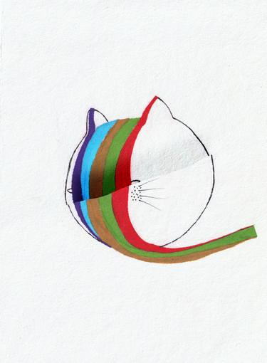 Original Abstract Cats Mixed Media by J Apinn