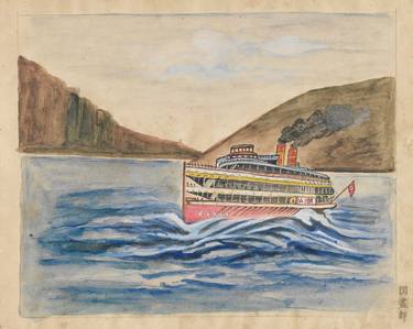 Original Illustration Boat Painting by J Apinn