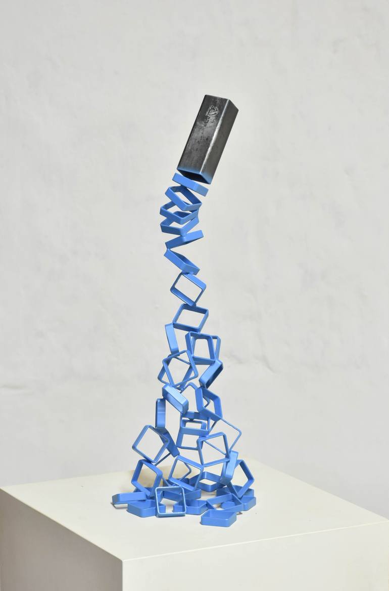 Original Abstract Sculpture by Yannick Bouillault | Abstract Art on Metal | Sectionning blue