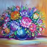 Flowers in a glass vase Painting by Vira Savka