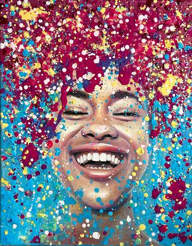 black woman painting happy face portrait thumb