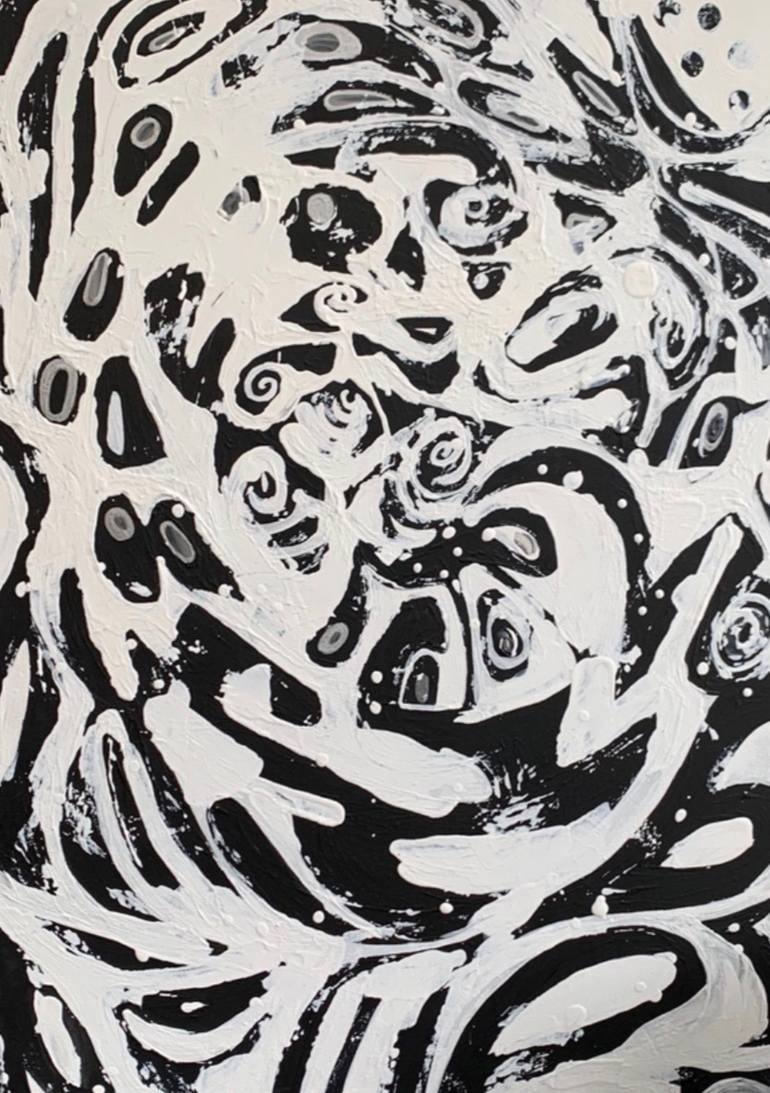 Abstract textured black white other planet surface Painting by Julia  Brinkfrau