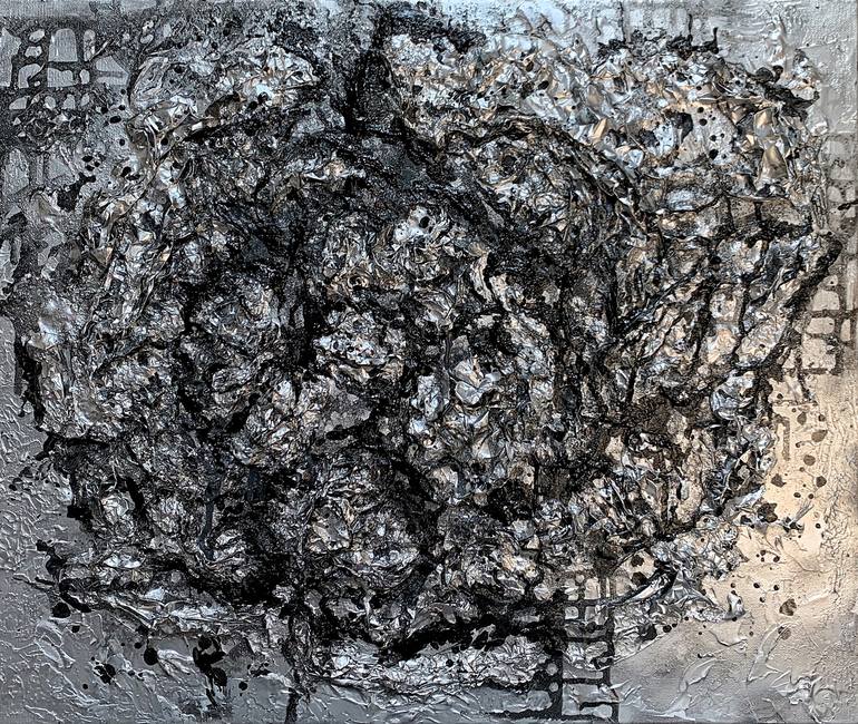 Abstract textured black white other planet surface Painting by Julia  Brinkfrau