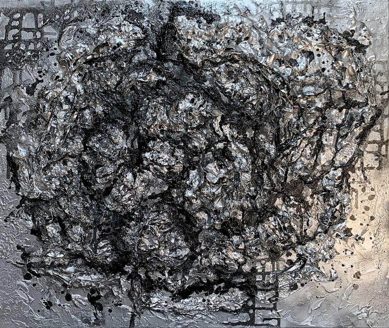 Silver textured abstract wall art Painting by Julia Brinkfrau