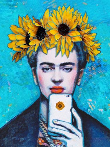Female artist portrait with sunflowers thumb