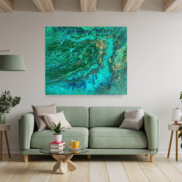 Abstract green and gold wall art Painting by Julia Brinkfrau | Saatchi Art