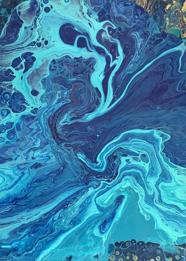 Abstract ocean paint pour art turquoise wall art thumb