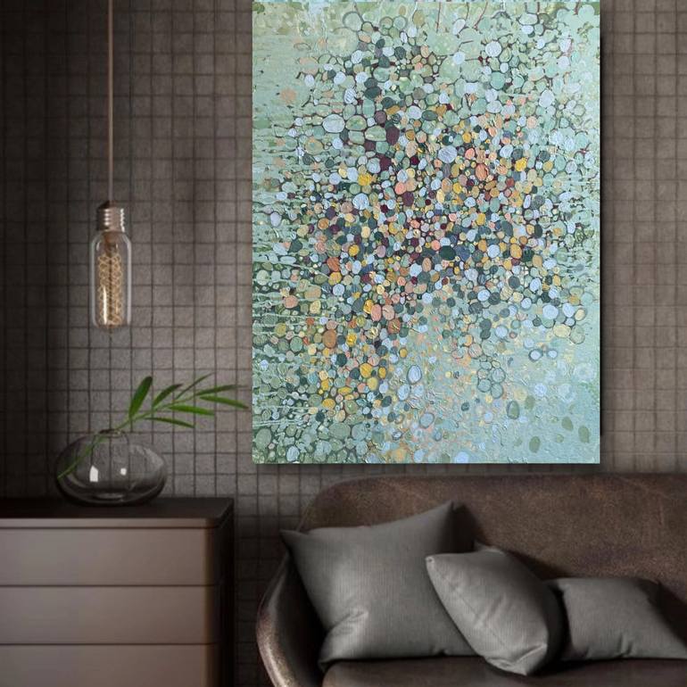 sage green abstract wall art on large canvas Painting by Julia ...