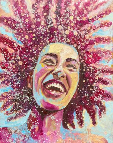 black young woman portrait laughing face textured oil thumb
