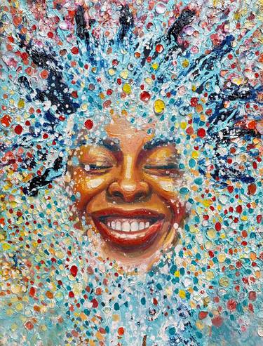 abstract black woman smiling face oil thumb