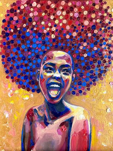 Happy black woman portrait oil painting thumb