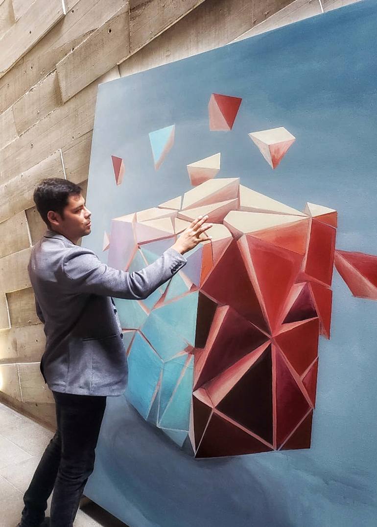 Original Art Deco Geometric Painting by Antonio Caloca