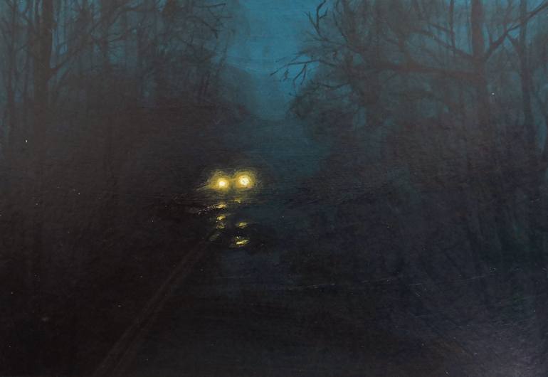 Night Events Drawing With A Night Road In The Forest And Car Drawing By Veronika Kryukova Saatchi Art