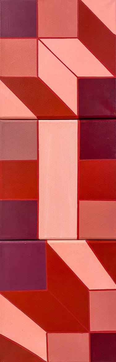 Red spectrum geometric color study triptych thumb